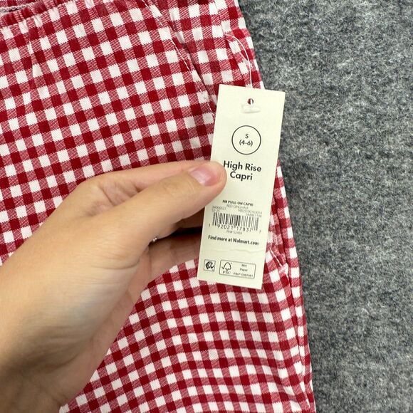 New NoBo Cropped Pants Women S Small Pink Plaid Capri Flat Front High Rise Ryaon - Picture 4 of 10